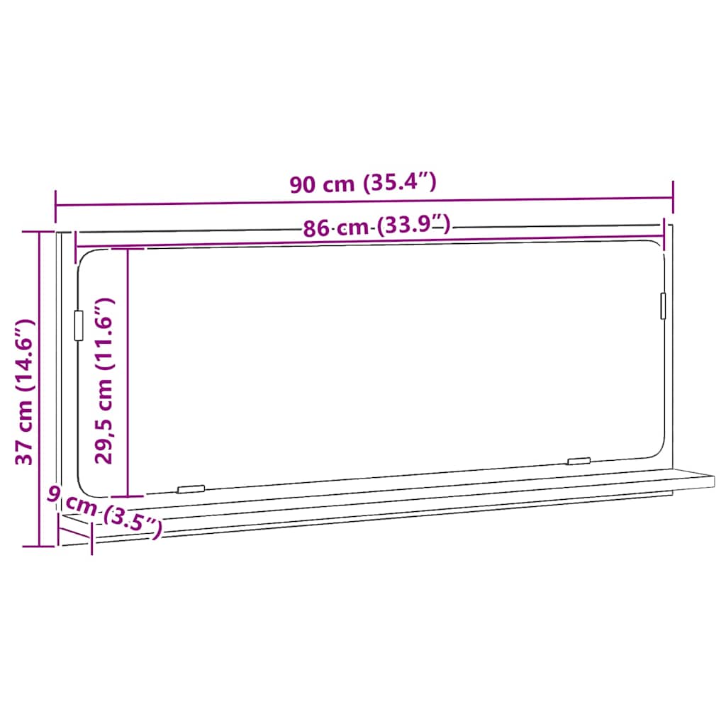 Spejlhylde Sort eg 90 x 10,5 x 37 cm Konstrueret træ