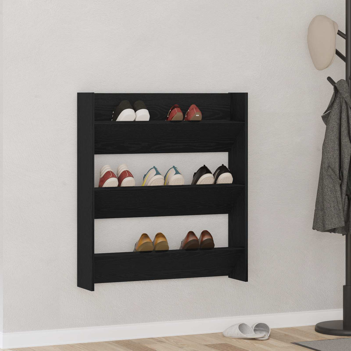 Sko skab 80 x 18 x 90 cm Konstrueret træ Sort eg