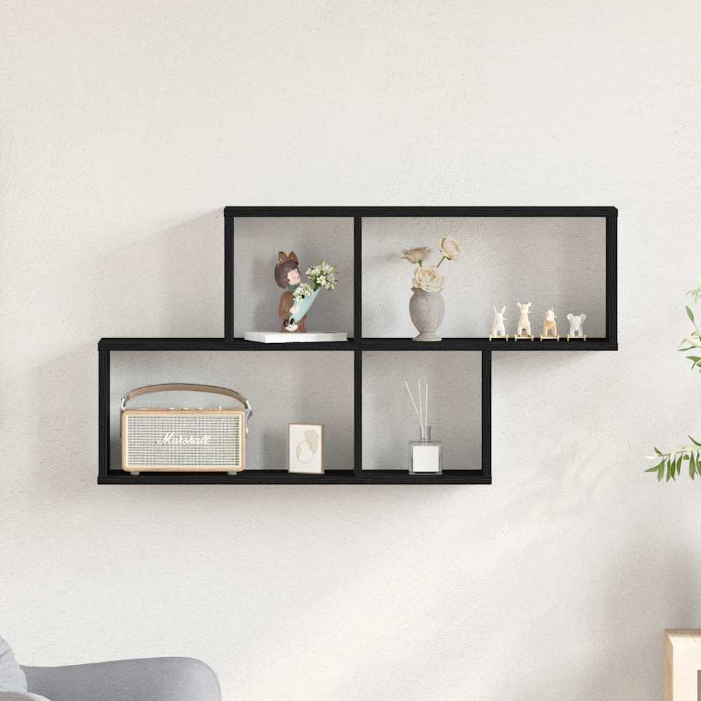 Væghylde Vægmonteret Sort eg 76 x 15 x 53 cm Konstrueret træ