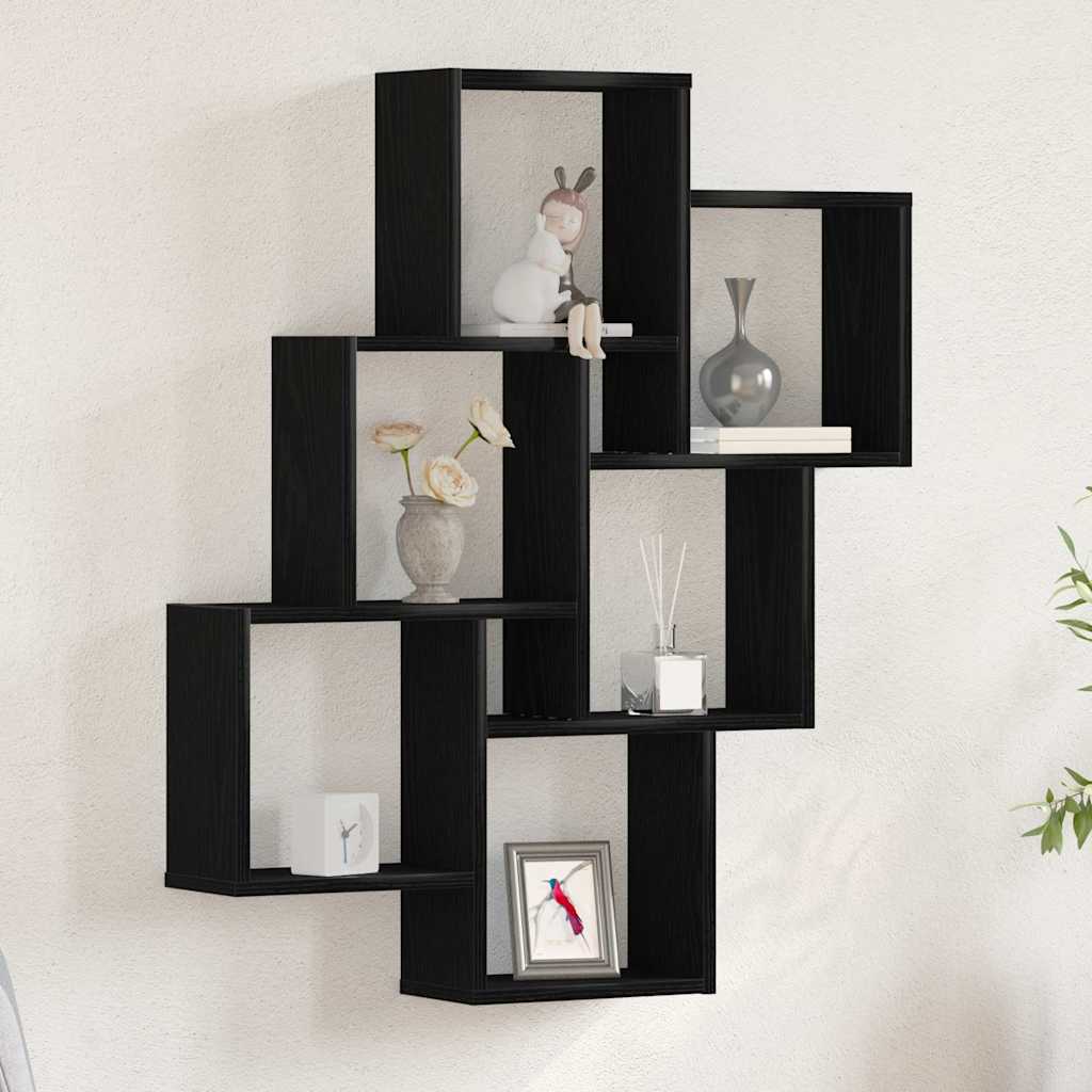 Væghylde Vægmonteret Sort eg 78 x 15 x 93 cm Konstrueret træ