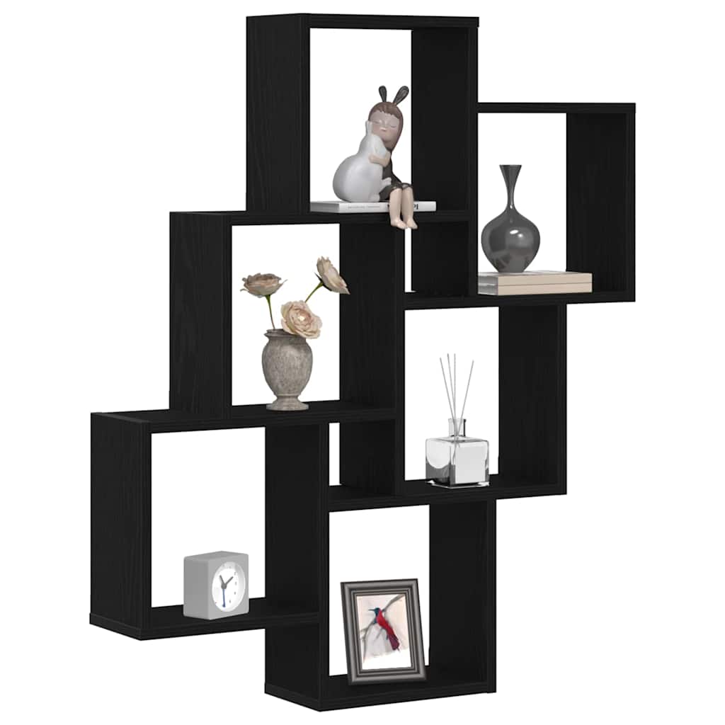 Væghylde Vægmonteret Sort eg 78 x 15 x 93 cm Konstrueret træ
