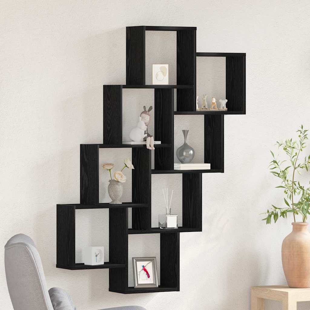 Væghylde Vægmonteret Sort eg 90 x 15 x 119,5 cm Konstrueret træ