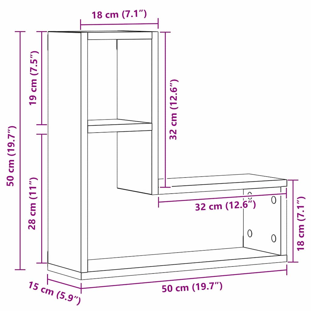 Væghylde 2 stk. Sort eg 50 x 15 x 85 cm Konstrueret træ