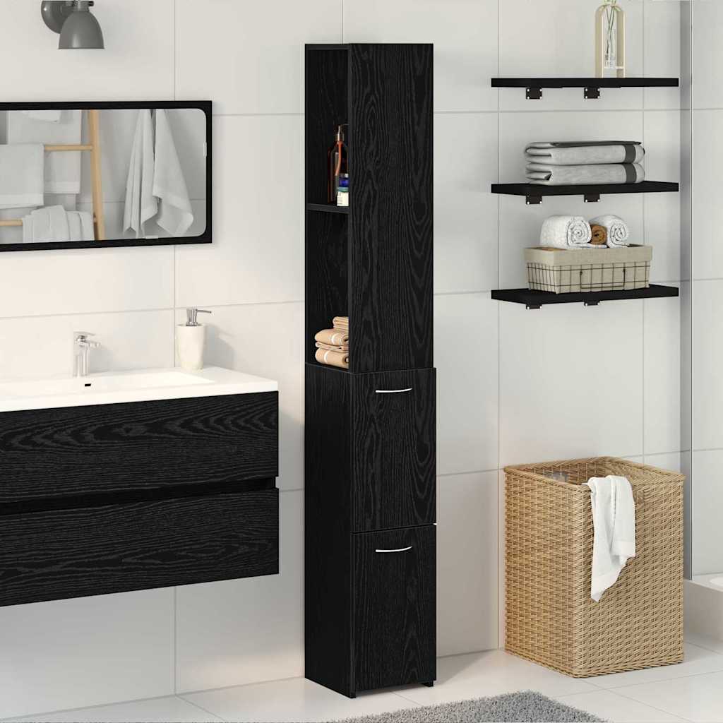 Badeværelsesskab Sort eg 25 x 25 x 170 cm Konstrueret træ