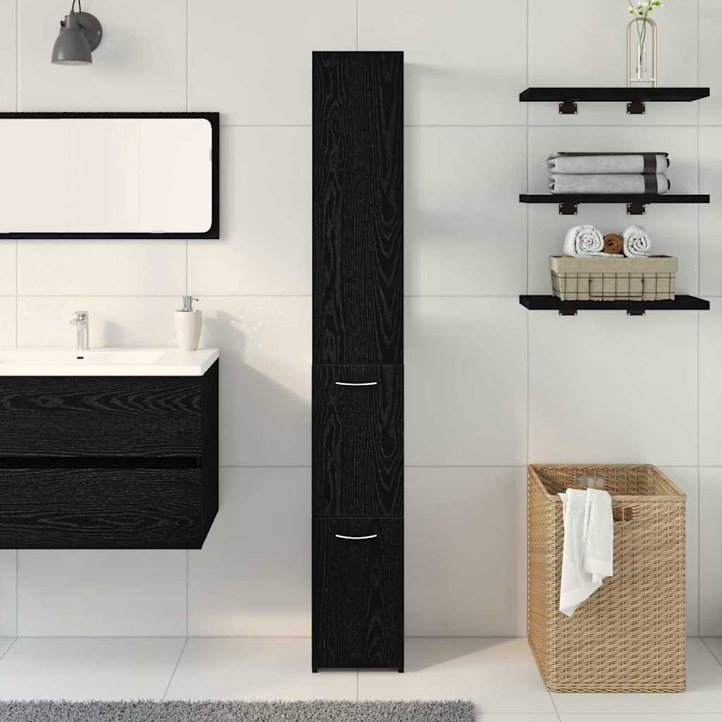 Badeværelsesskab Sort eg 25 x 25 x 170 cm Konstrueret træ