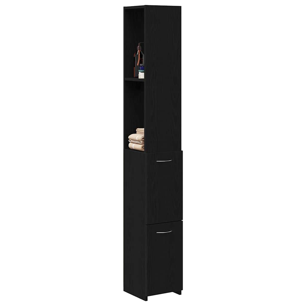 Badeværelsesskab Sort eg 25 x 25 x 170 cm Konstrueret træ