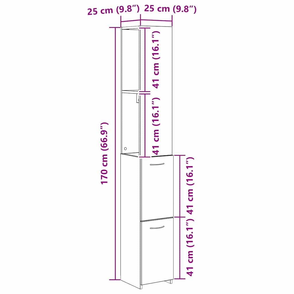 Badeværelsesskab Sort eg 25 x 25 x 170 cm Konstrueret træ