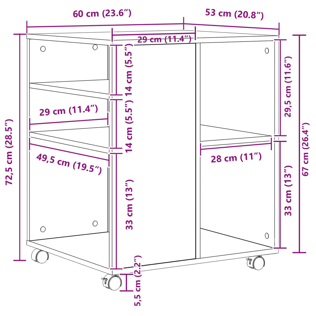 Opbevaringsskab 60 x 53 x 72,5 cm Konstrueret træ Sort eg