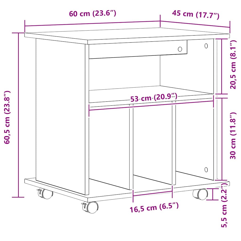 Rullende skab 60 x 45 x 55 cm Konstrueret træ Sort eg