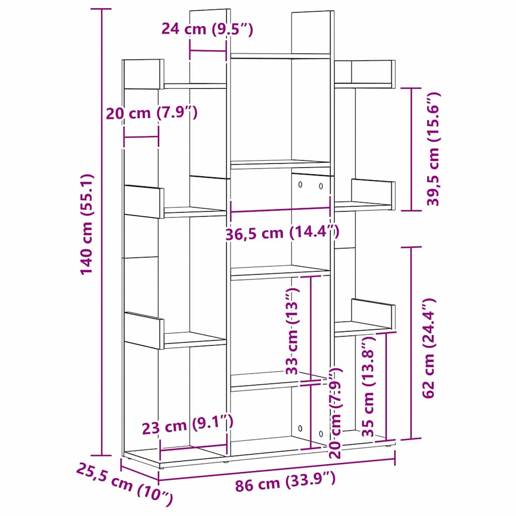 Bogreol 13 niveauer 86 x 25,5 x 140 cm Konstrueret træ Sort eg