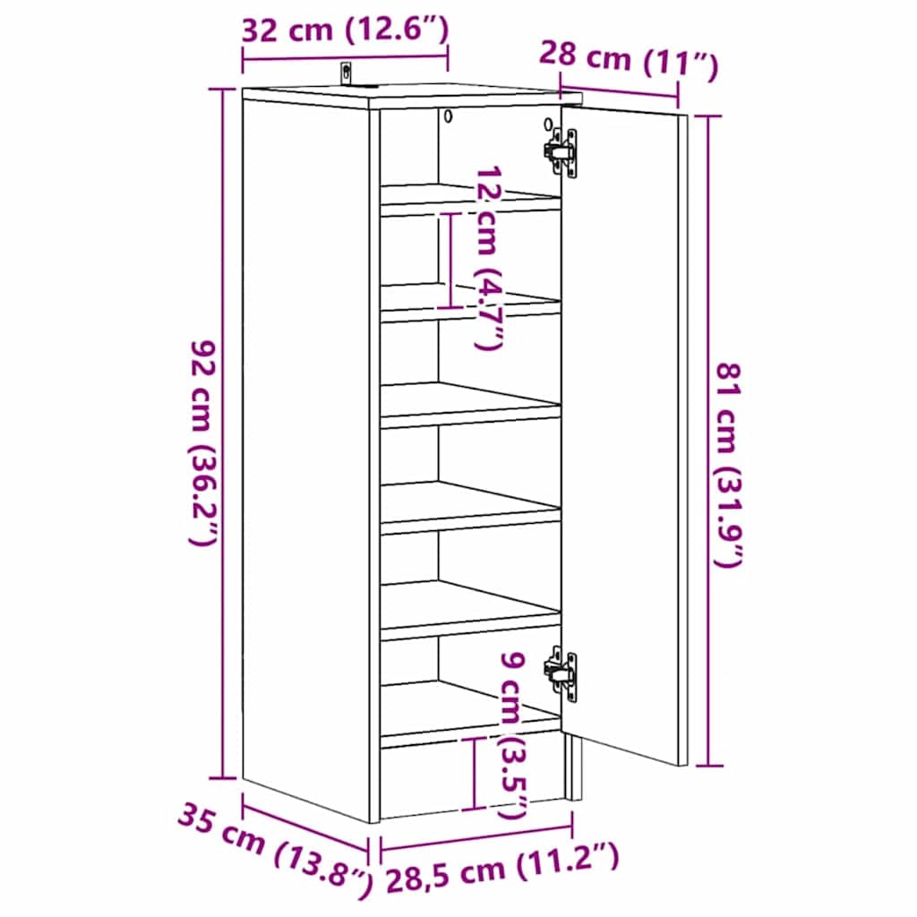 Sko skab 32 x 35 x 92 cm Konstrueret træ Sort eg