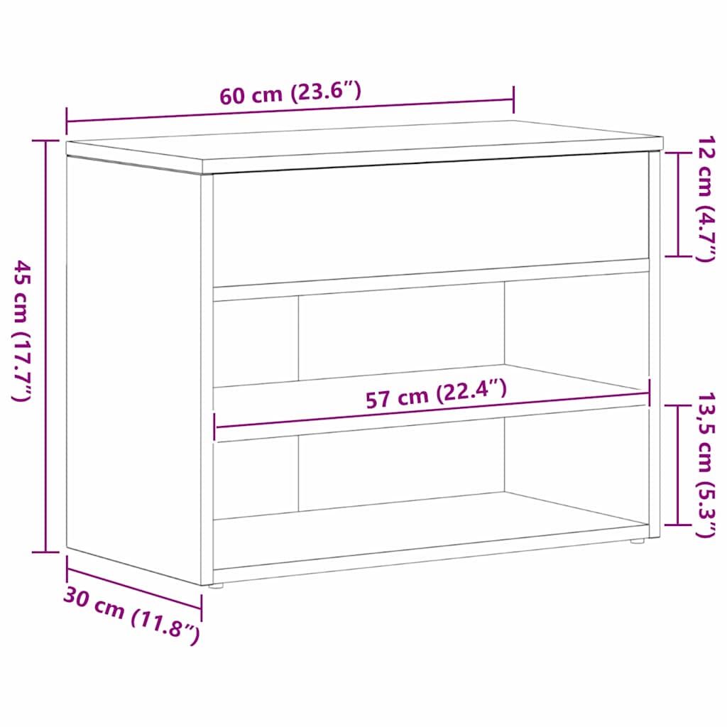 Sko bænk 60 x 30 x 45 cm Konstrueret træ Sort eg