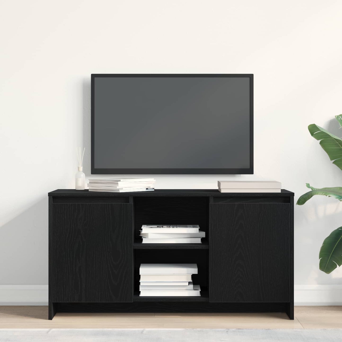 TV-skab 102 x 37,5 x 52,5 cm Sort eg Konstrueret træ