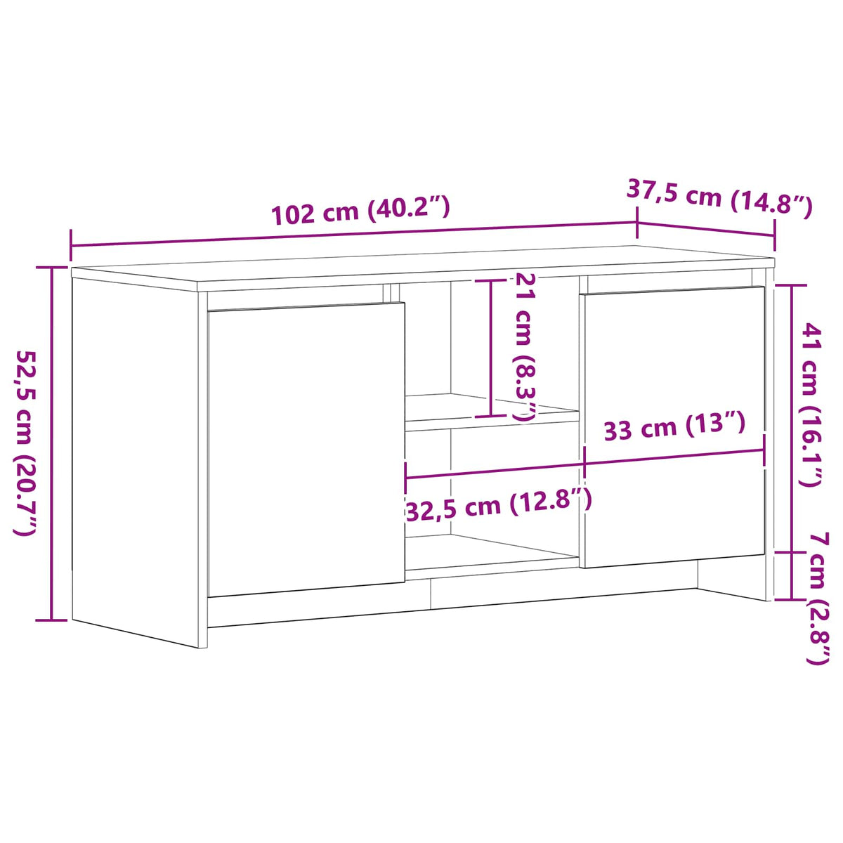 TV-skab 102 x 37,5 x 52,5 cm Sort eg Konstrueret træ