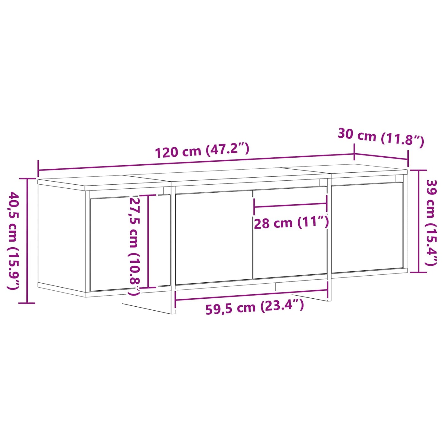 TV-skab 120 x 30 x 40,5 cm Sort eg Konstrueret træ