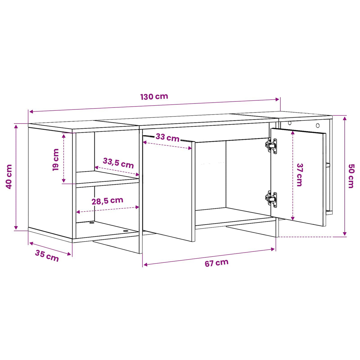 TV-skab 130 x 35 x 50 cm Sort eg Konstrueret træ