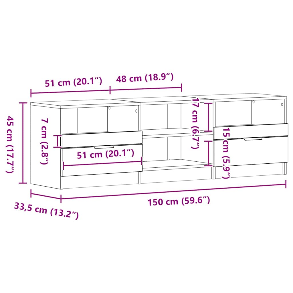 TV-skab 150 x 33,5 x 45 cm Sort eg Konstrueret træ