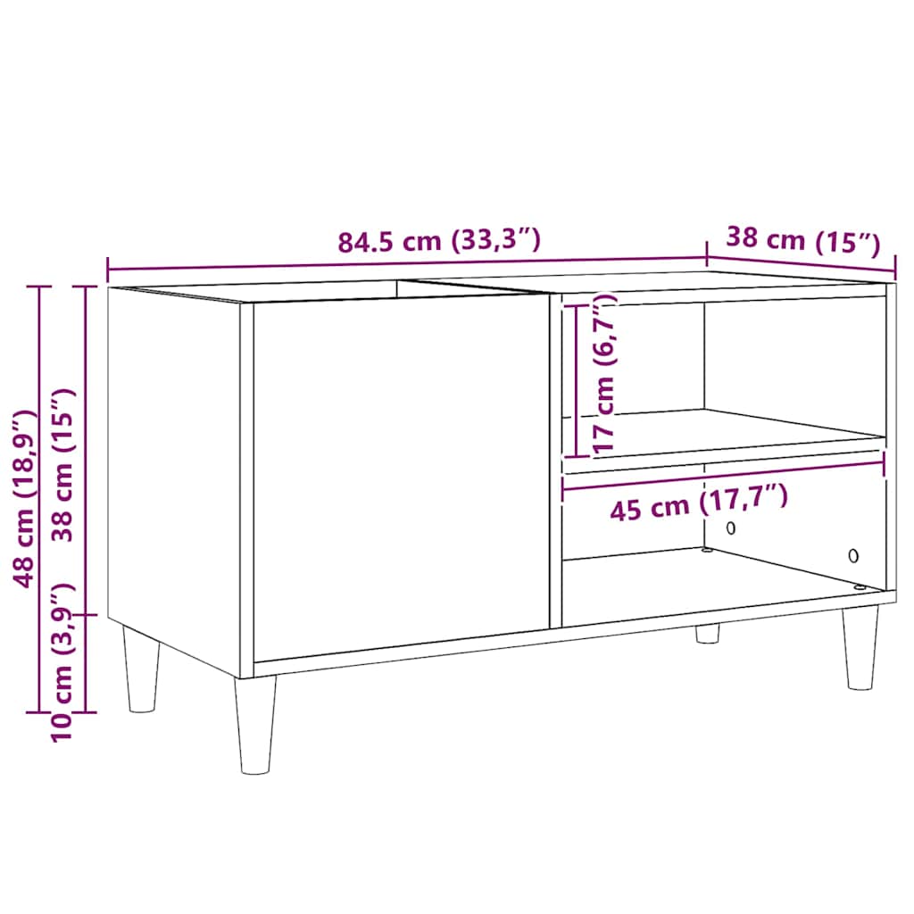 Pladeskab 84,5 x 38 x 48 cm Konstrueret træ Sort eg