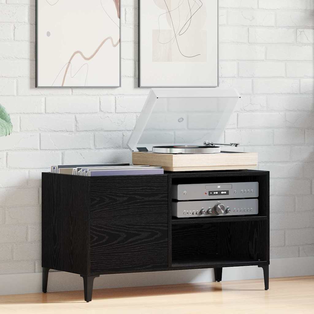 Pladeskab med hylde Sort eg 84,5 x 38 x 48 cm Konstrueret træ