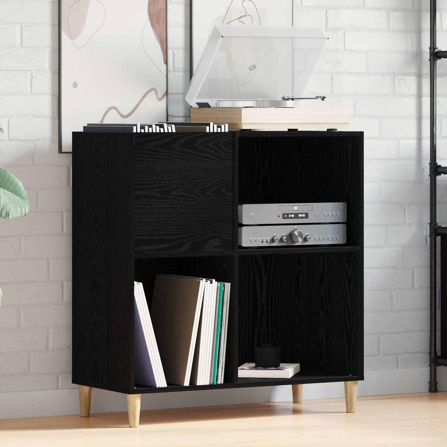 Pladeskab med hylde Sort eg 84,5 x 38 x 89 cm Konstrueret træ