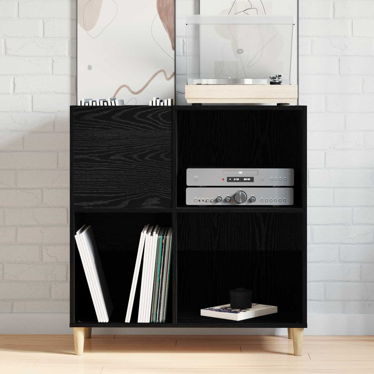 Pladeskab med hylde Sort eg 84,5 x 38 x 89 cm Konstrueret træ