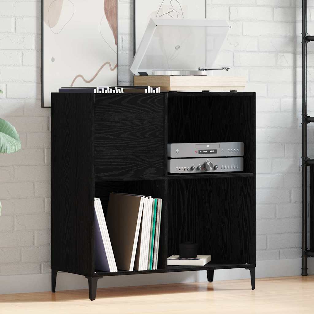 Pladeskab med hylde Sort eg 84,5 x 38 x 89 cm Konstrueret træ
