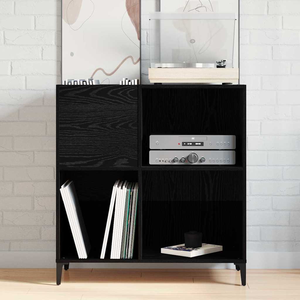 Pladeskab med hylde Sort eg 84,5 x 38 x 89 cm Konstrueret træ
