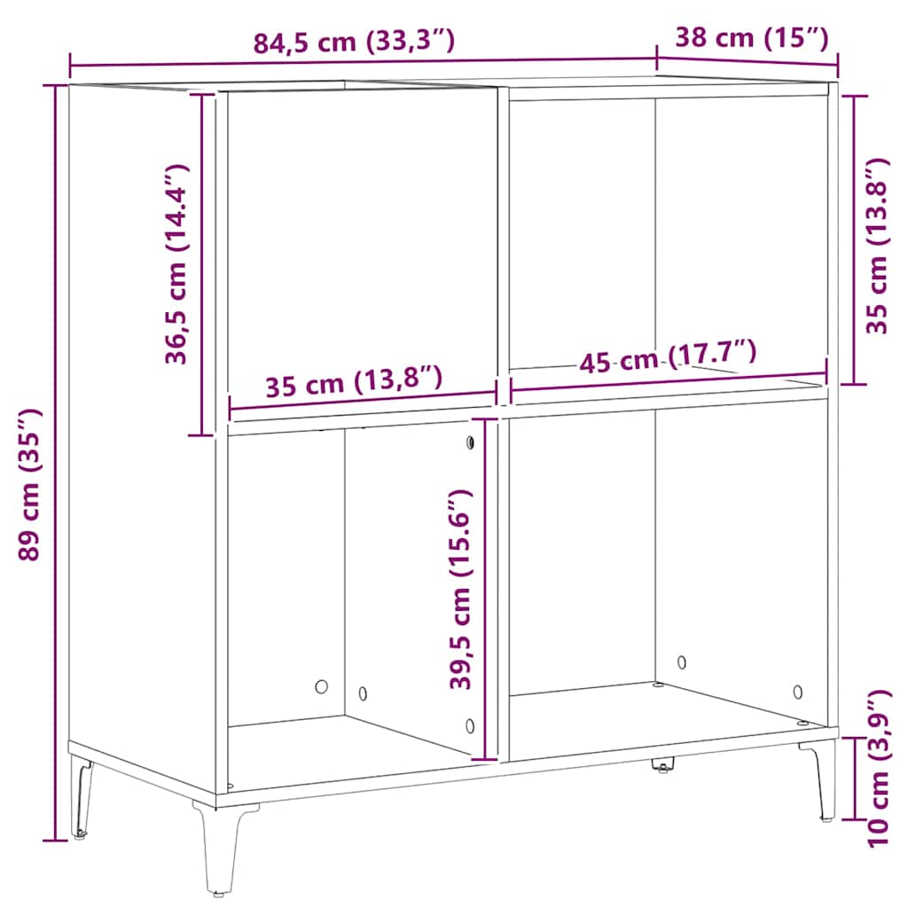 Pladeskab med hylde Sort eg 84,5 x 38 x 89 cm Konstrueret træ