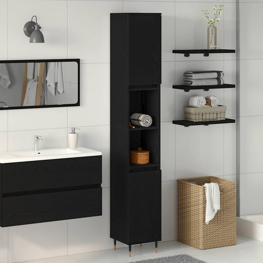 Badeværelsesskab Sort eg 30 x 30 x 190 cm Konstrueret træ