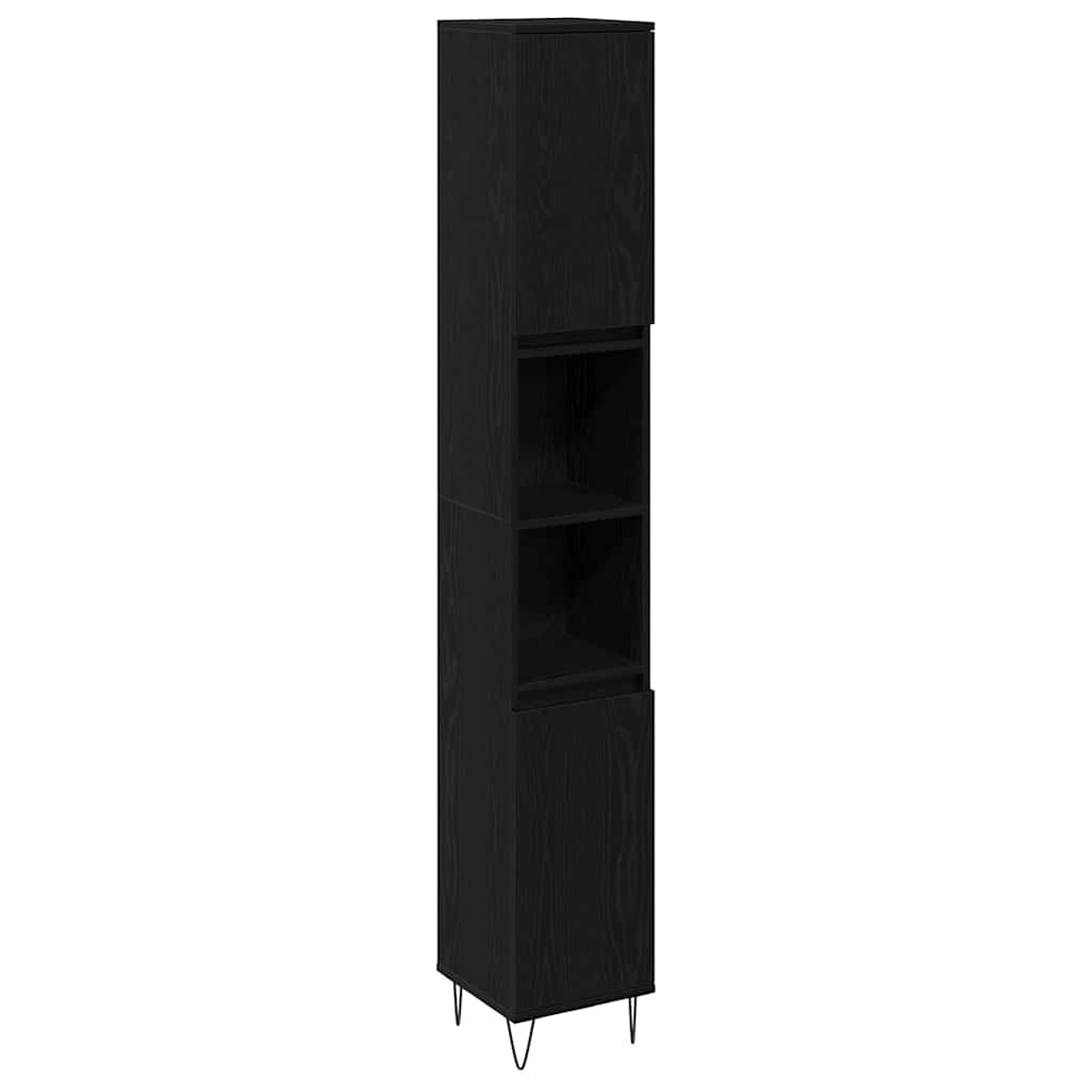 Badeværelsesskab Sort eg 30 x 30 x 190 cm Konstrueret træ