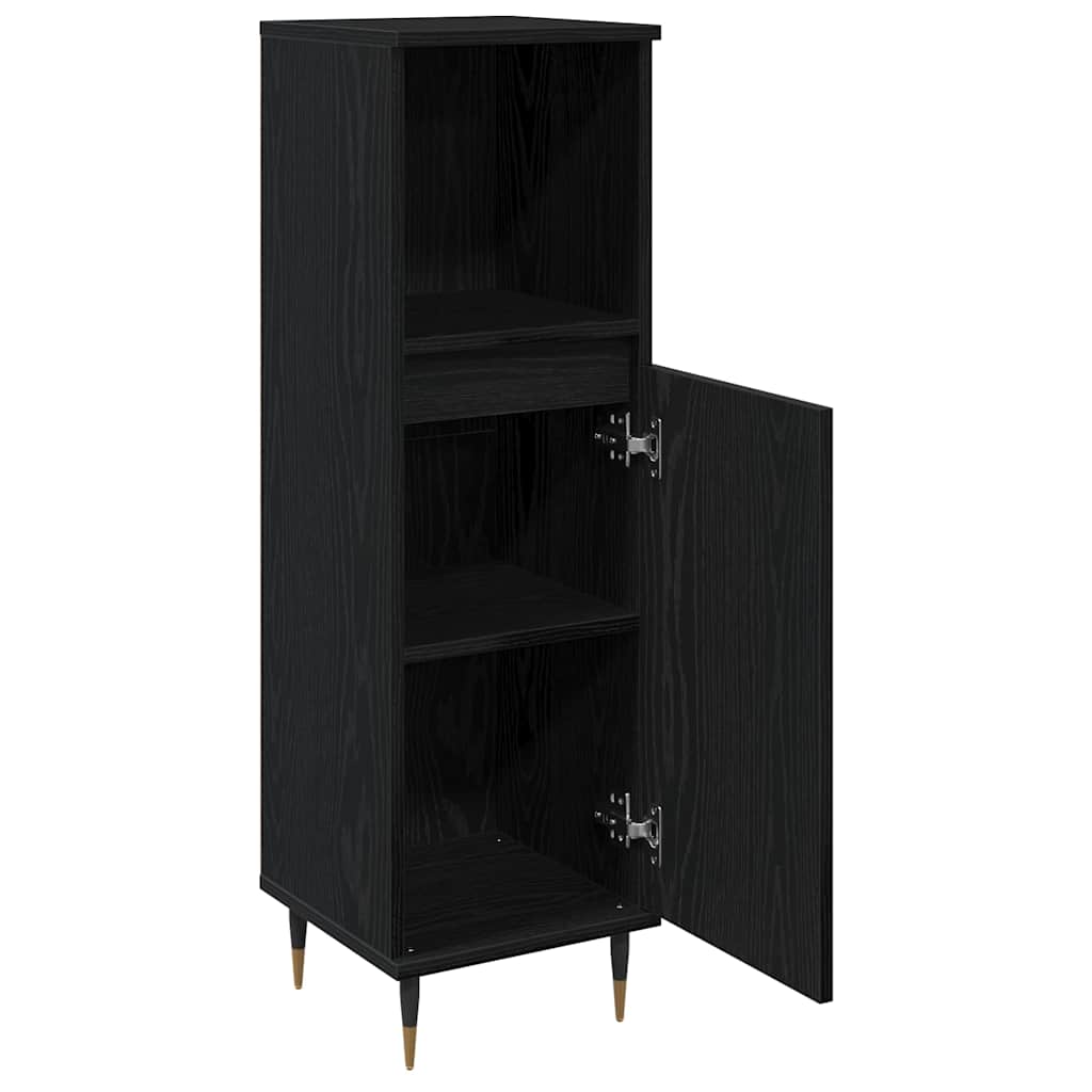 Badeværelsesskab Sort eg 30 x 30 x 100 cm Konstrueret træ