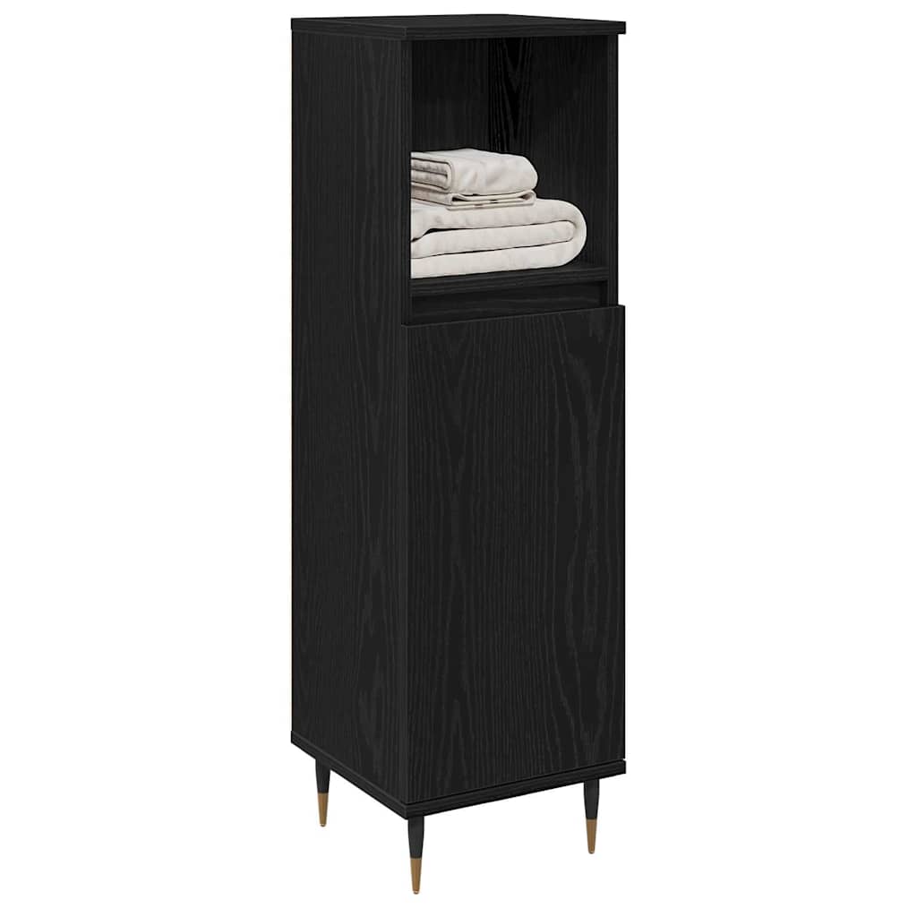 Badeværelsesskab Sort eg 30 x 30 x 100 cm Konstrueret træ