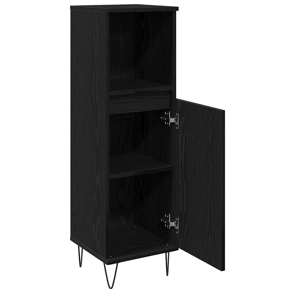Badeværelsesskab Sort eg 30 x 30 x 100 cm Konstrueret træ
