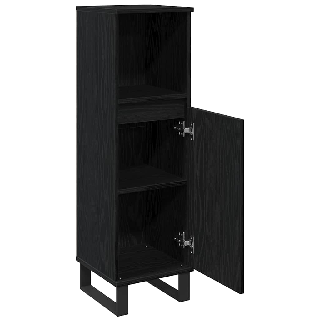 Badeværelsesskab Sort eg 30 x 30 x 100 cm Konstrueret træ