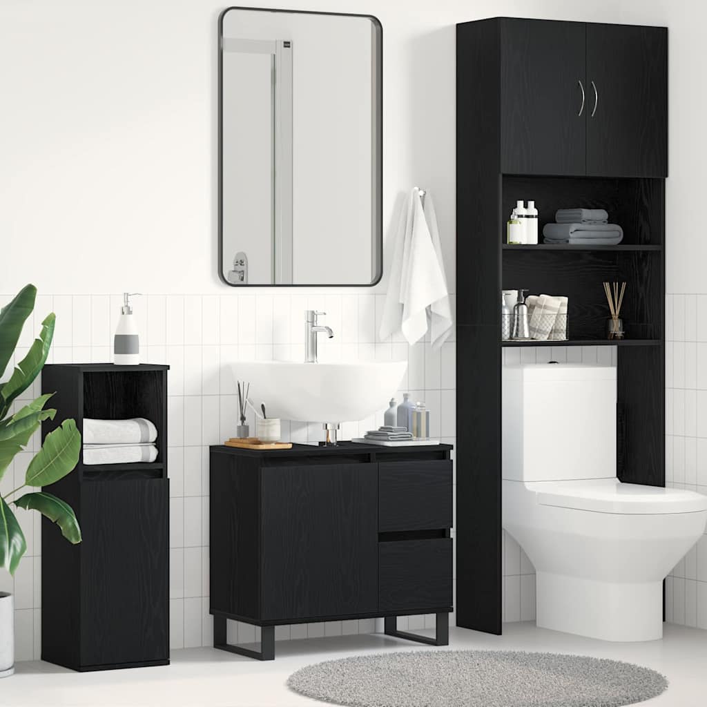 Badeværelsesskabsunder Sort eg 65 x 33 x 60 cm Konstrueret træ