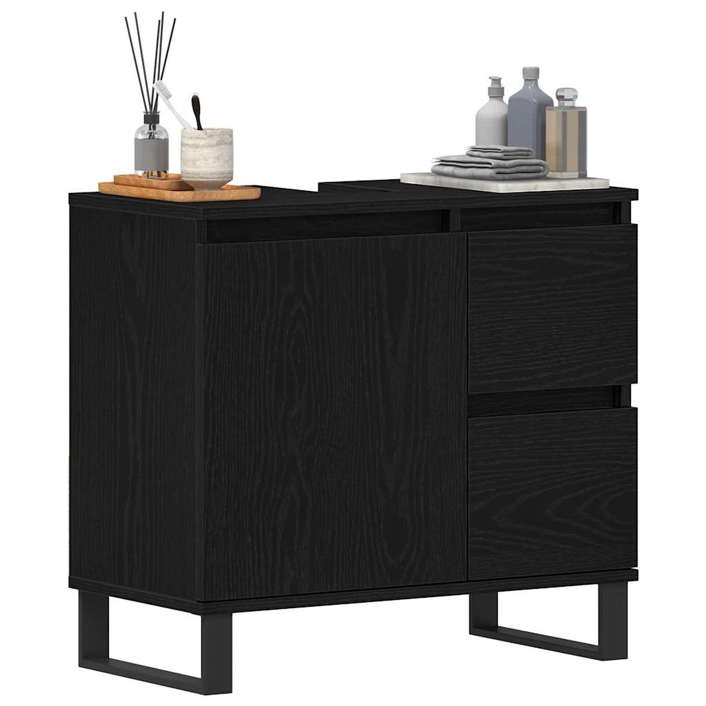Badeværelsesskabsunder Sort eg 65 x 33 x 60 cm Konstrueret træ