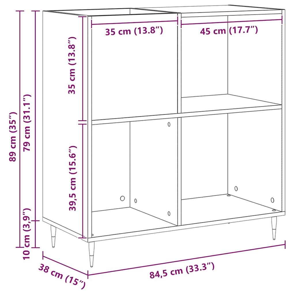 Pladeskab Sort eg 85 x 38 x 89 cm Konstrueret træ