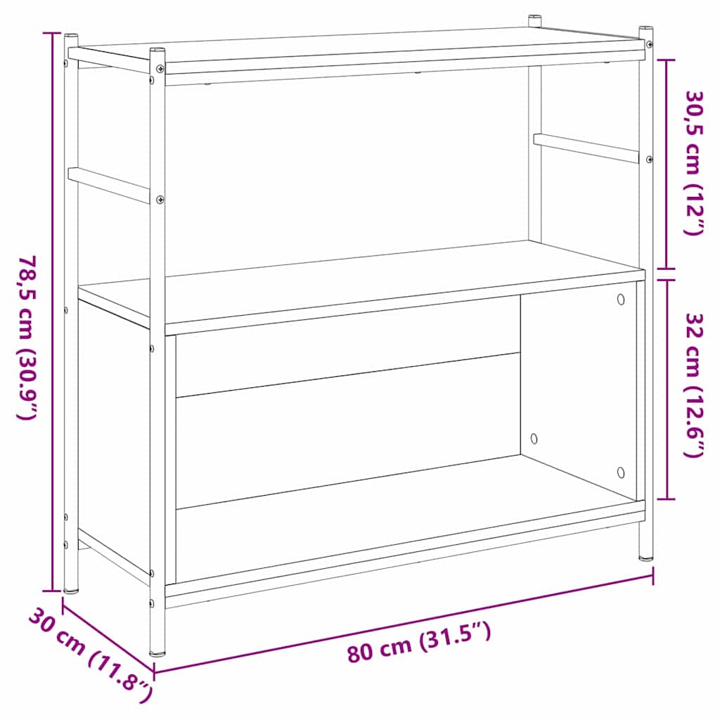 Bogreol 80 x 30 x 78,5 cm Konstrueret træ Sort eg