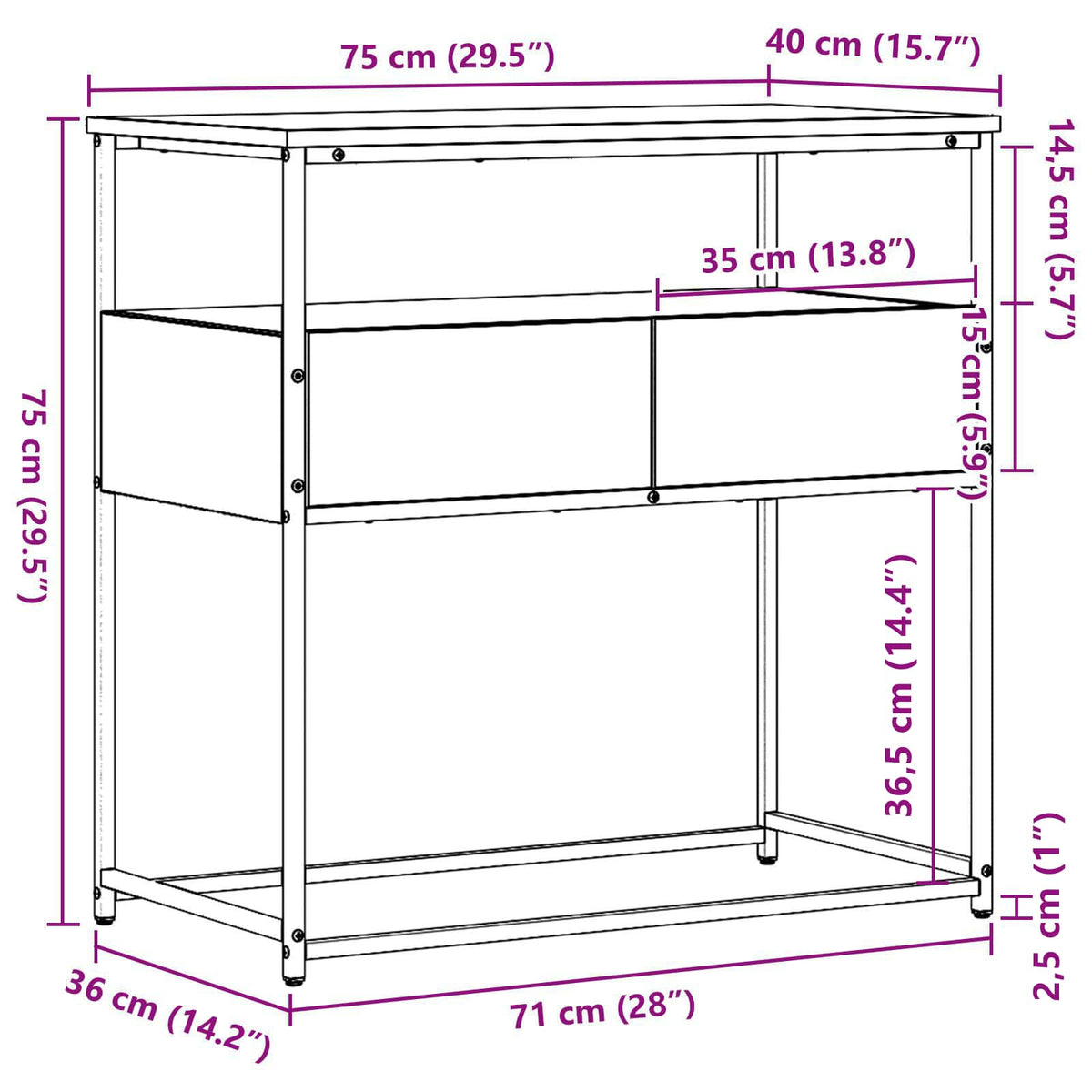 Konsolbord Artisan Egetræ 75 x 40 x 75 cm Konstrueret træ