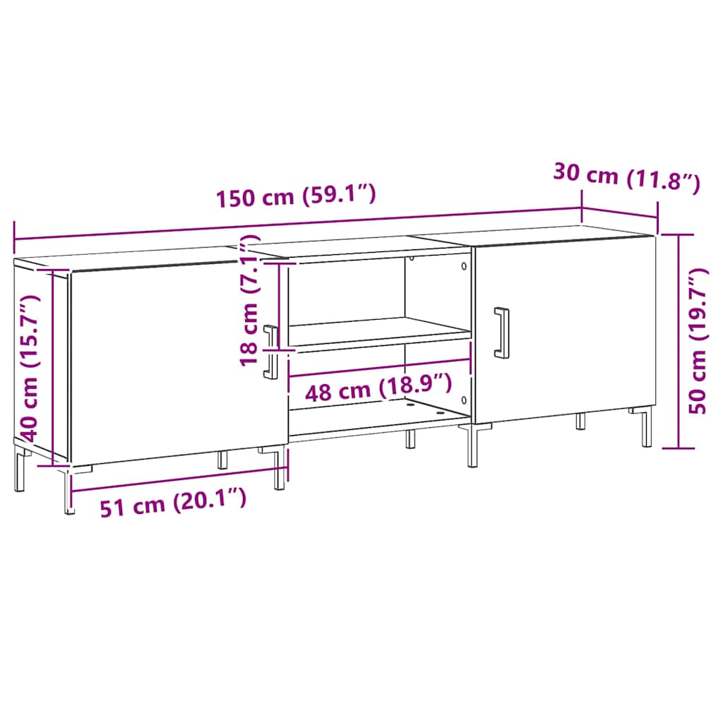 TV-møbelsæt 150 x 30 x 50 cm Sort eg Konstrueret træ