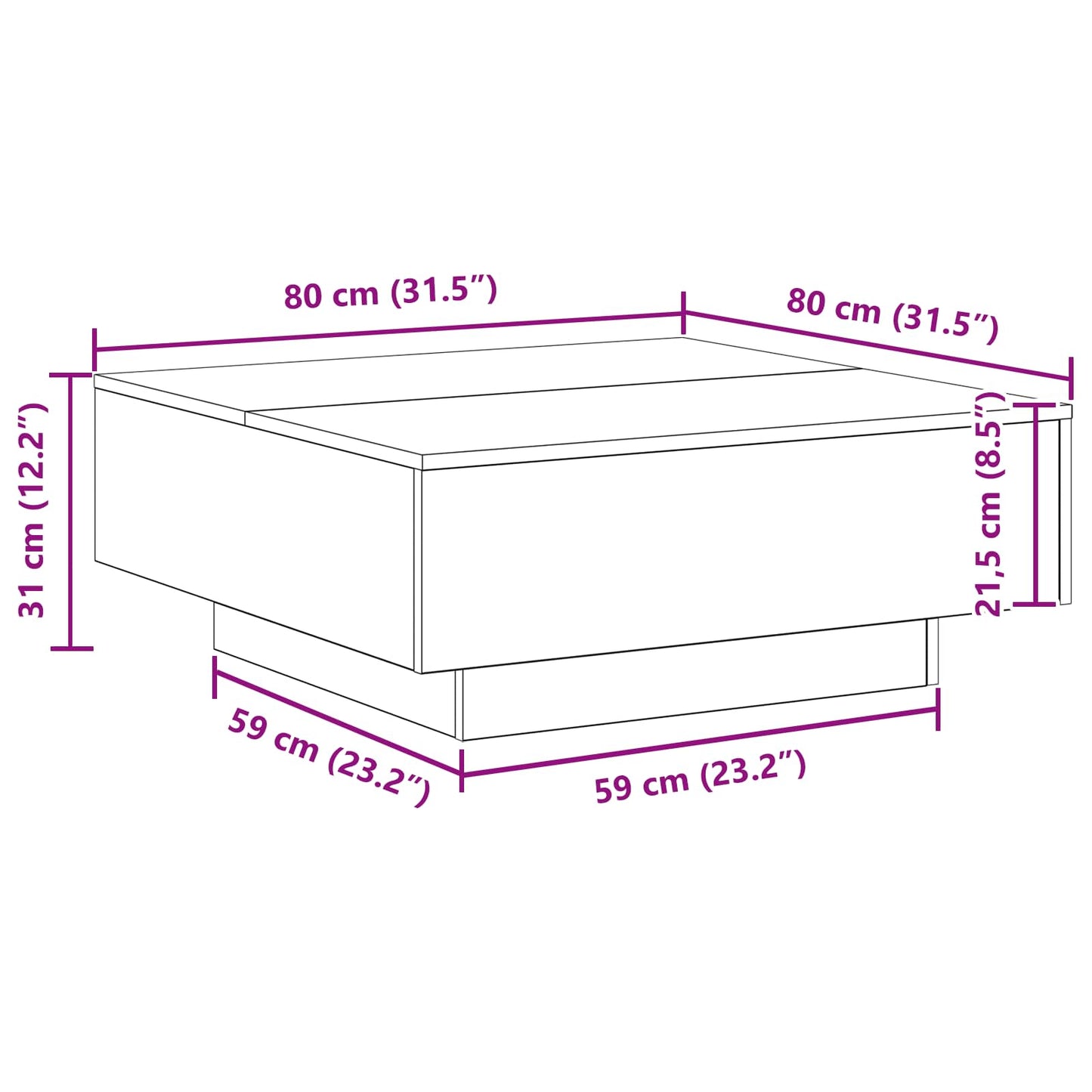 Sofabord Gammelt træ 80 x 80 x 31 cm