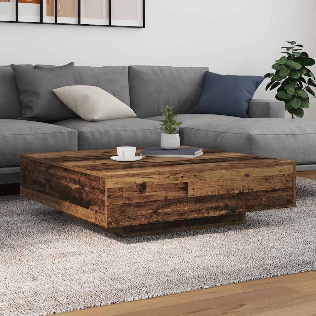 Kaffebord med LED Strip Lys Gammelt træ 100 x 100 x 31 cm