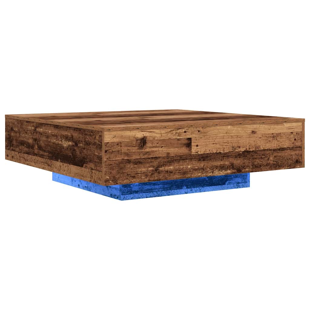 Kaffebord med LED Strip Lys Gammelt træ 100 x 100 x 31 cm