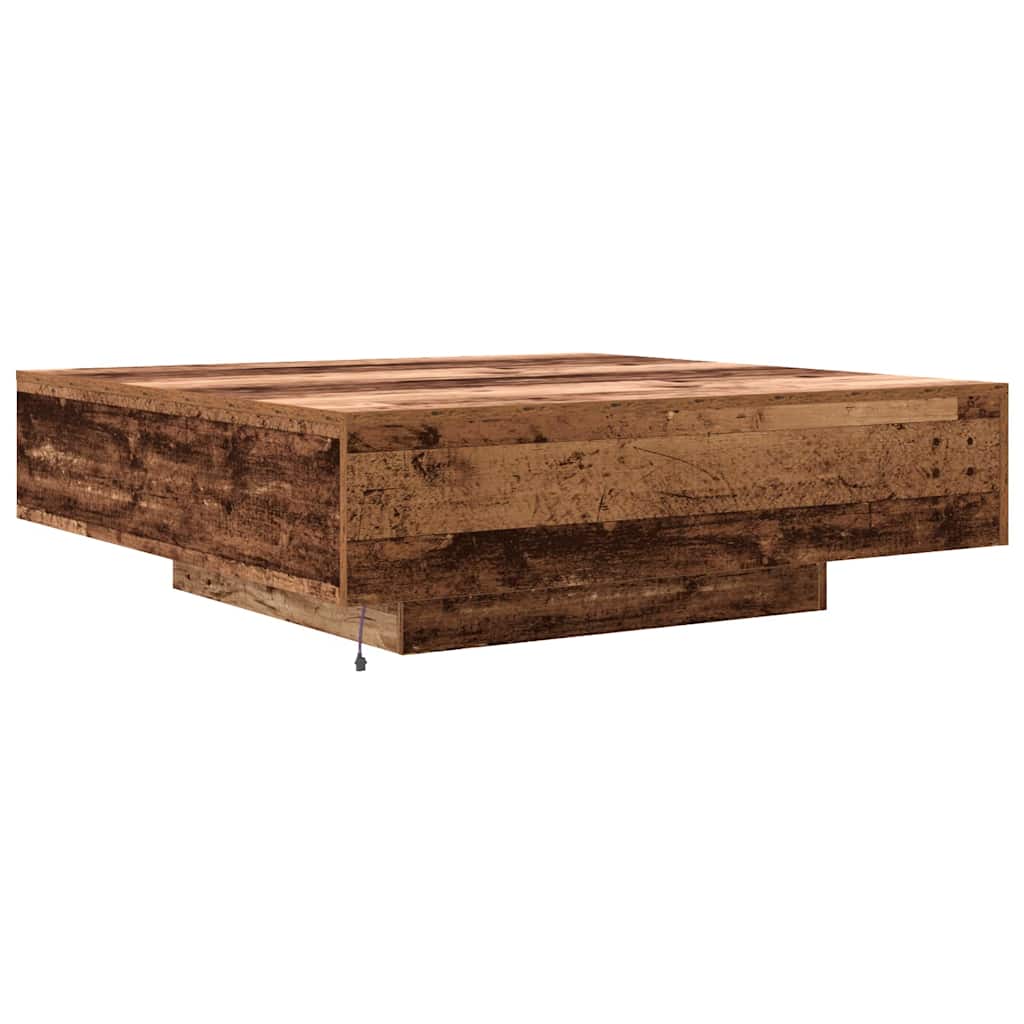 Kaffebord med LED Strip Lys Gammelt træ 100 x 100 x 31 cm