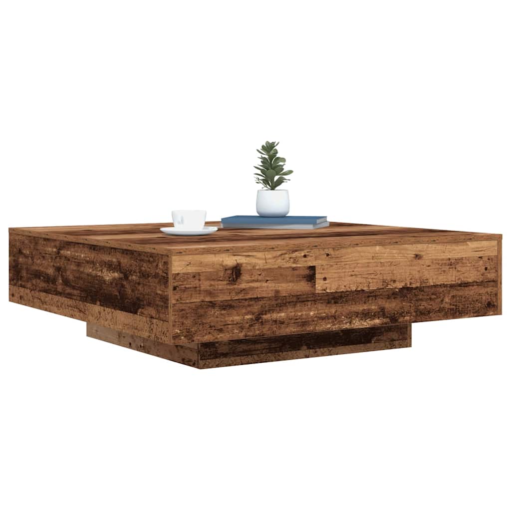 Kaffebord med LED Strip Lys Gammelt træ 100 x 100 x 31 cm