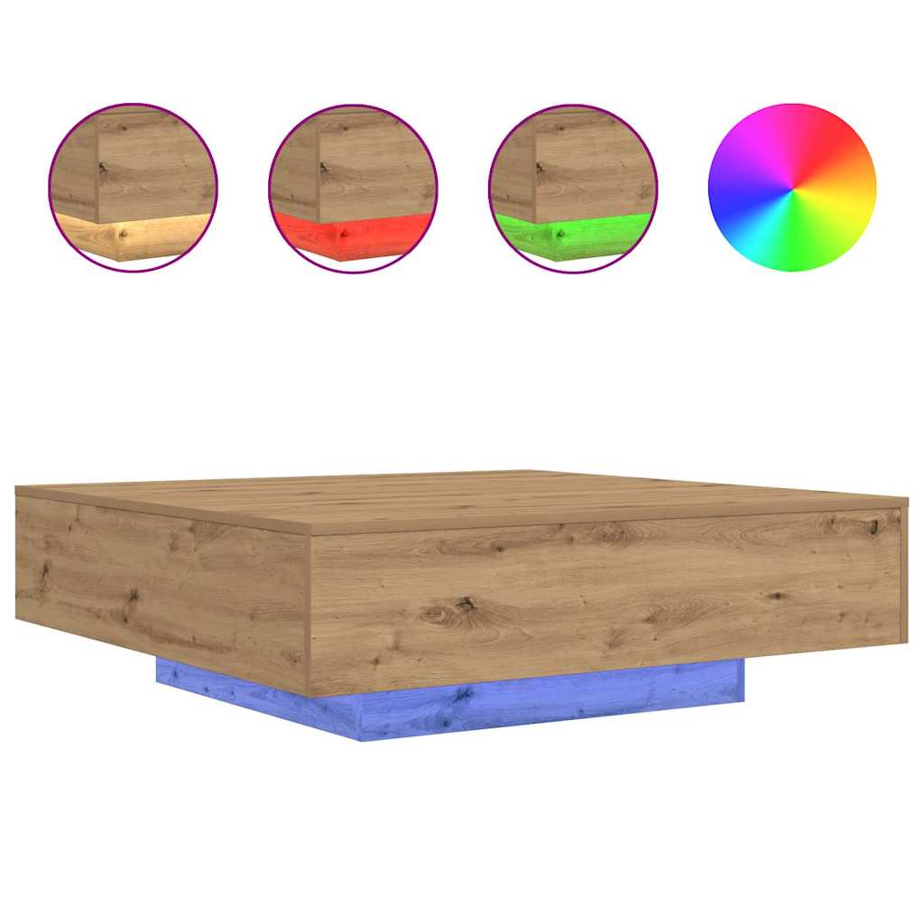 Kaffebord med LED Strip Lys Artisan-eg 100 x 100 x 31 cm