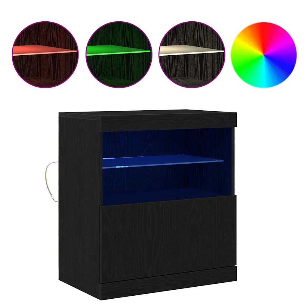 LED Sideboard Sort 60,5 x 37 x 67 cm Konstrueret træ
