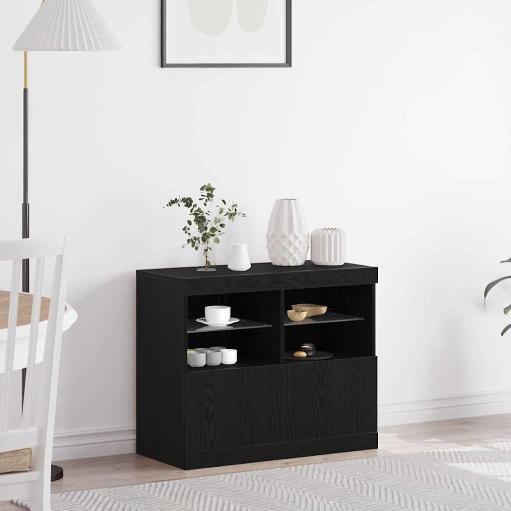LED Sideboard Sort 81 x 37 x 66,5 cm Konstrueret træ
