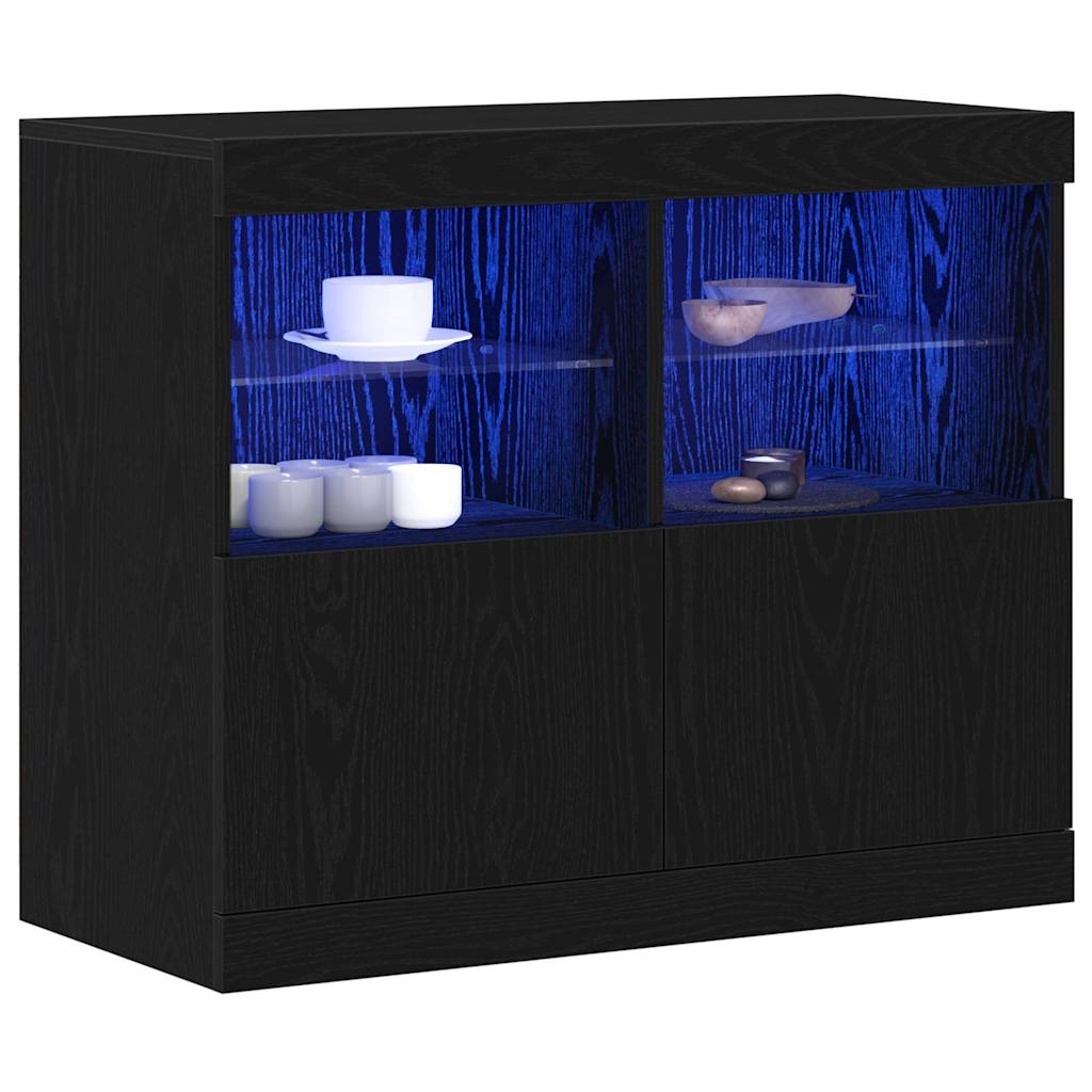 LED Sideboard Sort 81 x 37 x 66,5 cm Konstrueret træ