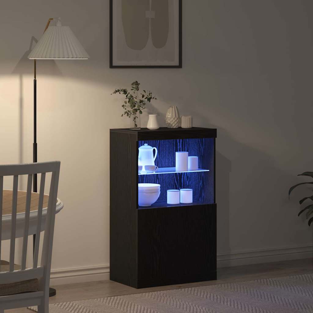 LED Sideboard Sort 60 x 37 x 100 cm Konstrueret træ